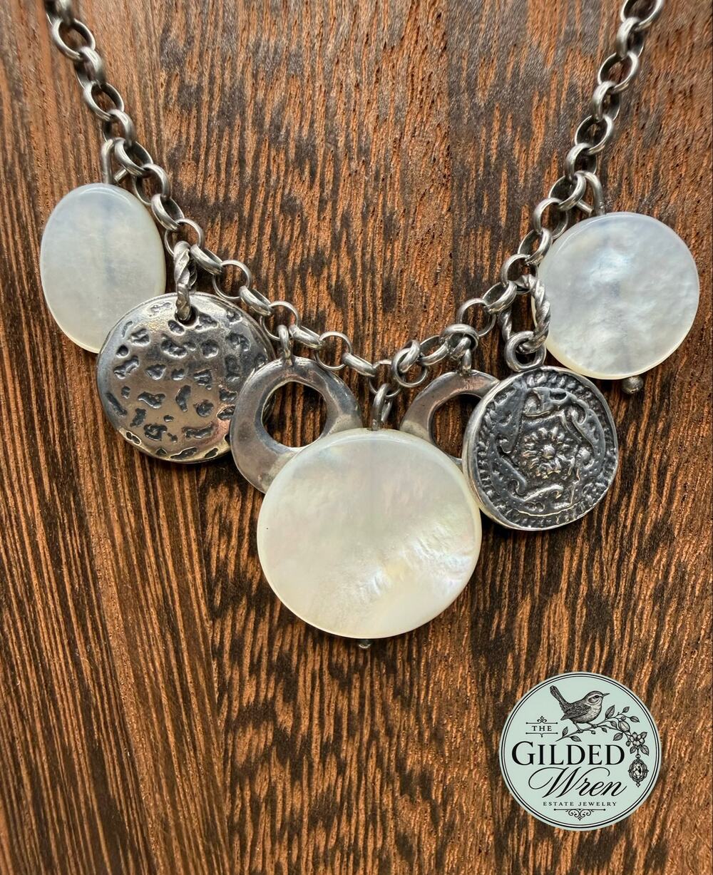 Silpada N1830 Sterling Silver Mother of Pearl Charm Necklace 17-19in Retired